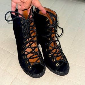 Jeffrey Campbell suede lace up open foot boots